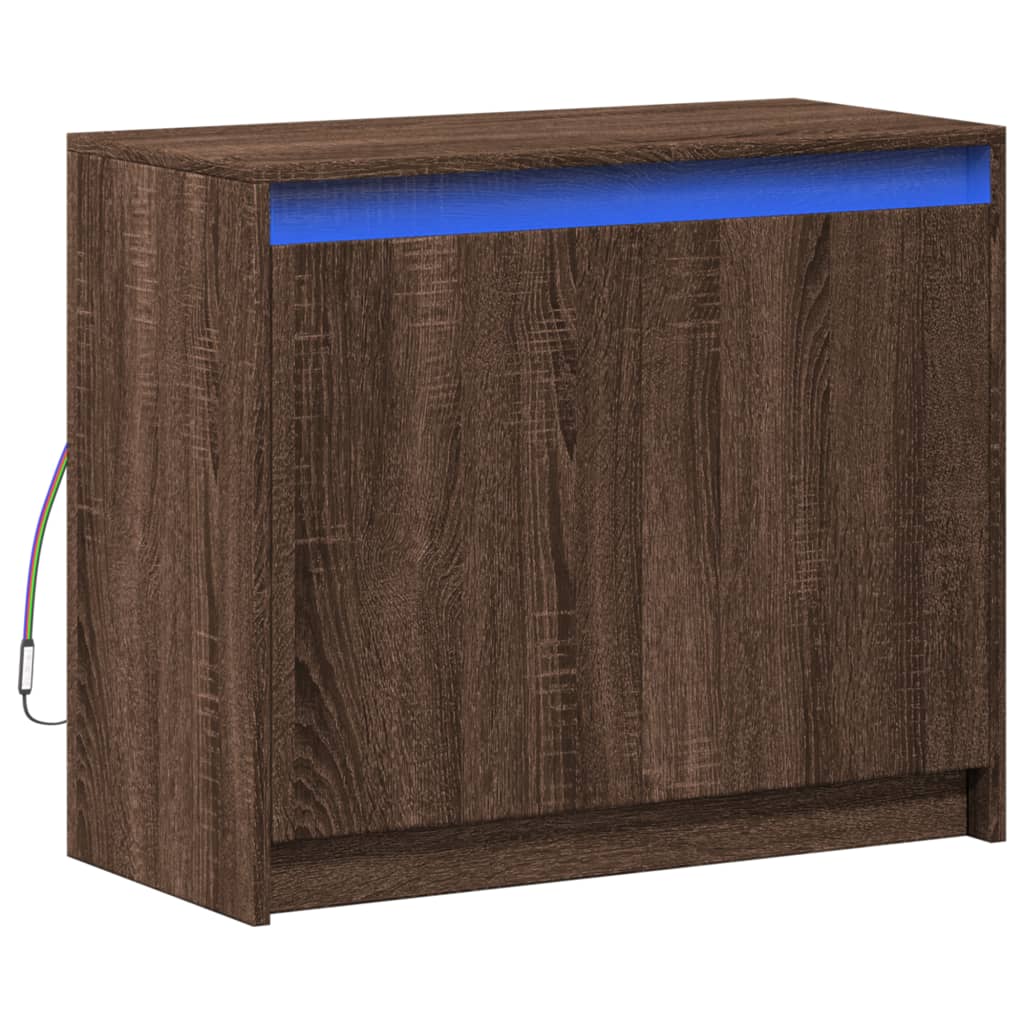 barna tölgy színű szerelt fa tálalószekrény LED-del 72x34x61 cm