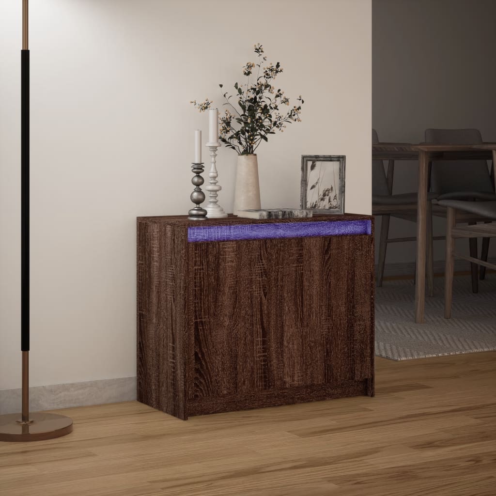 barna tölgy színű szerelt fa tálalószekrény LED-del 72x34x61 cm
