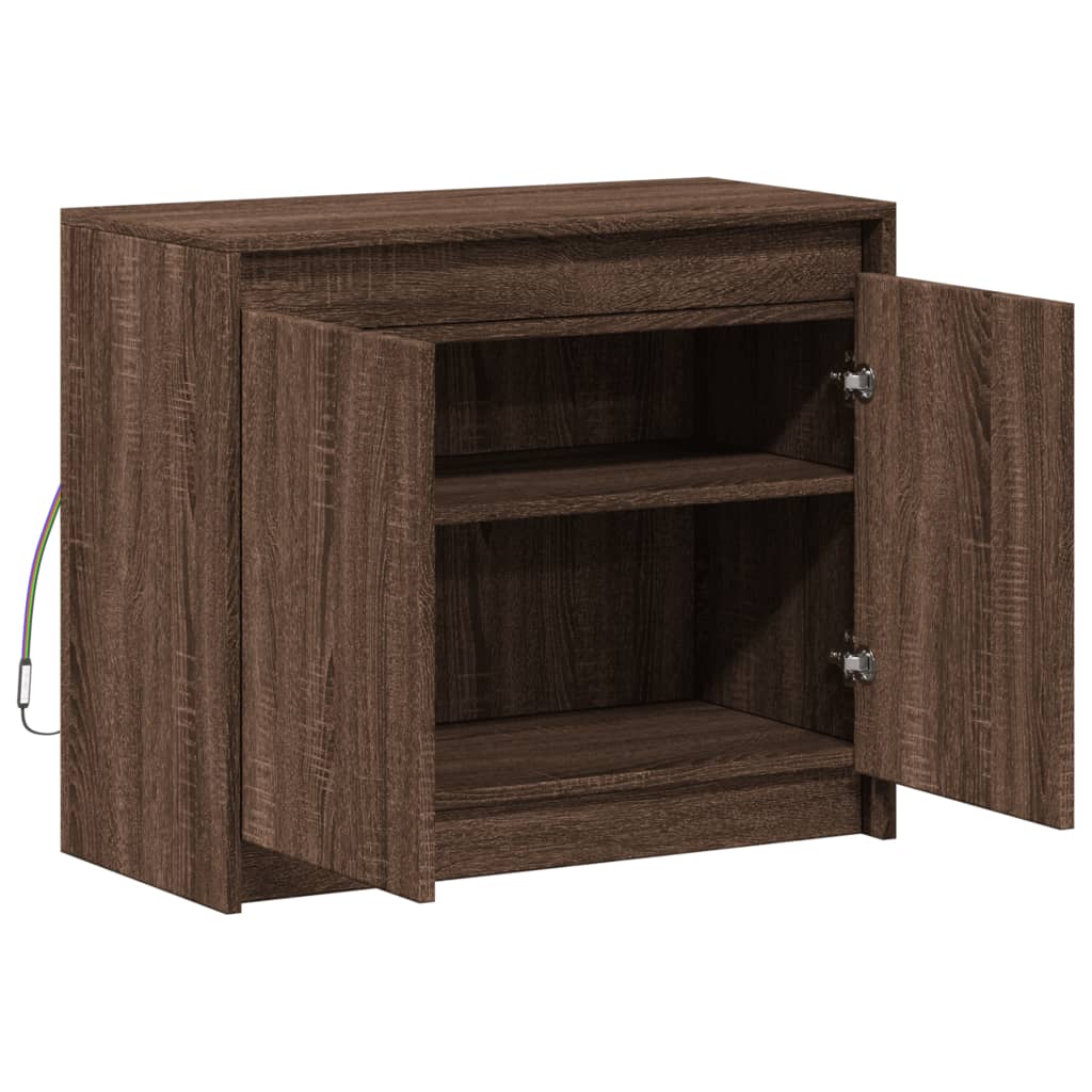 barna tölgy színű szerelt fa tálalószekrény LED-del 72x34x61 cm