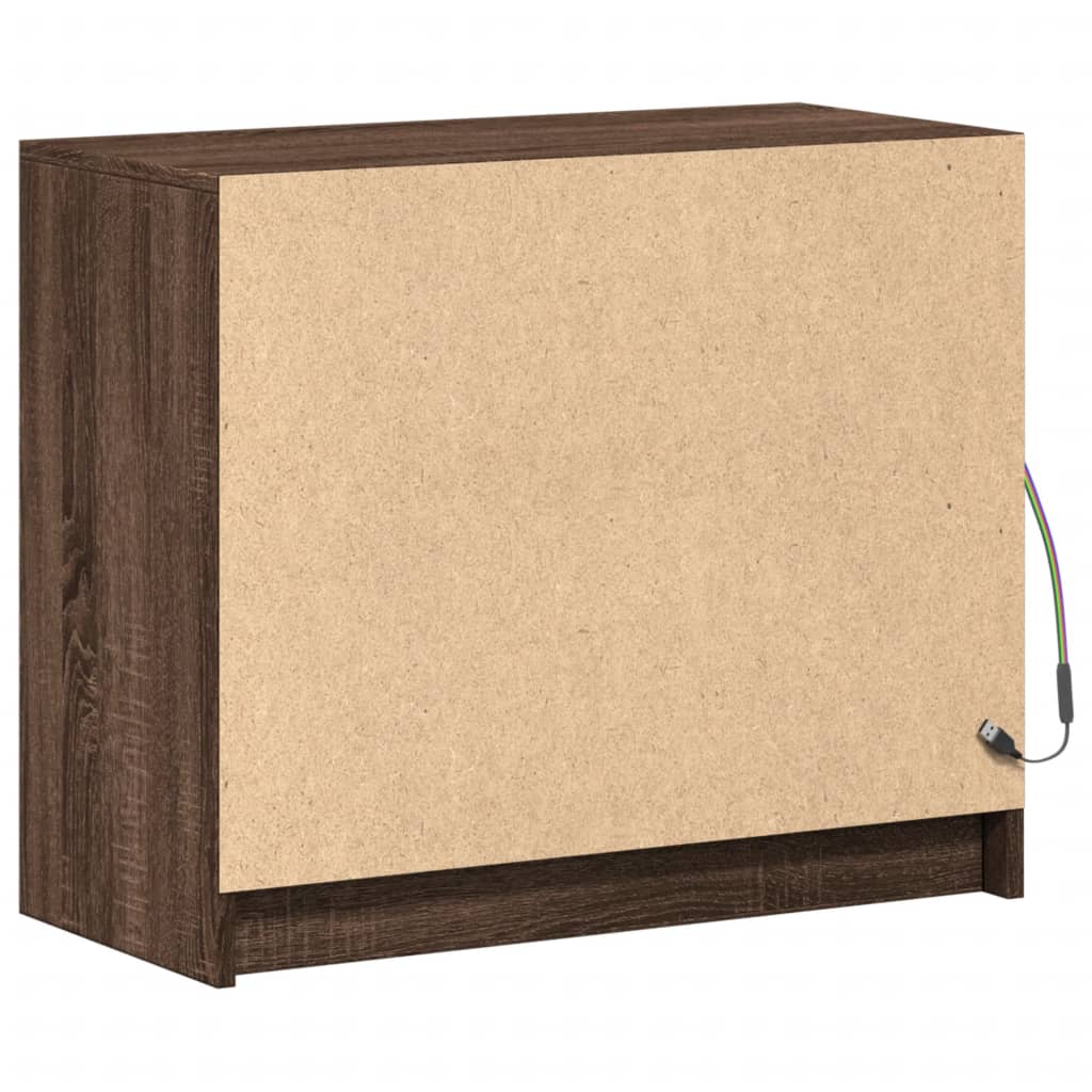 barna tölgy színű szerelt fa tálalószekrény LED-del 72x34x61 cm