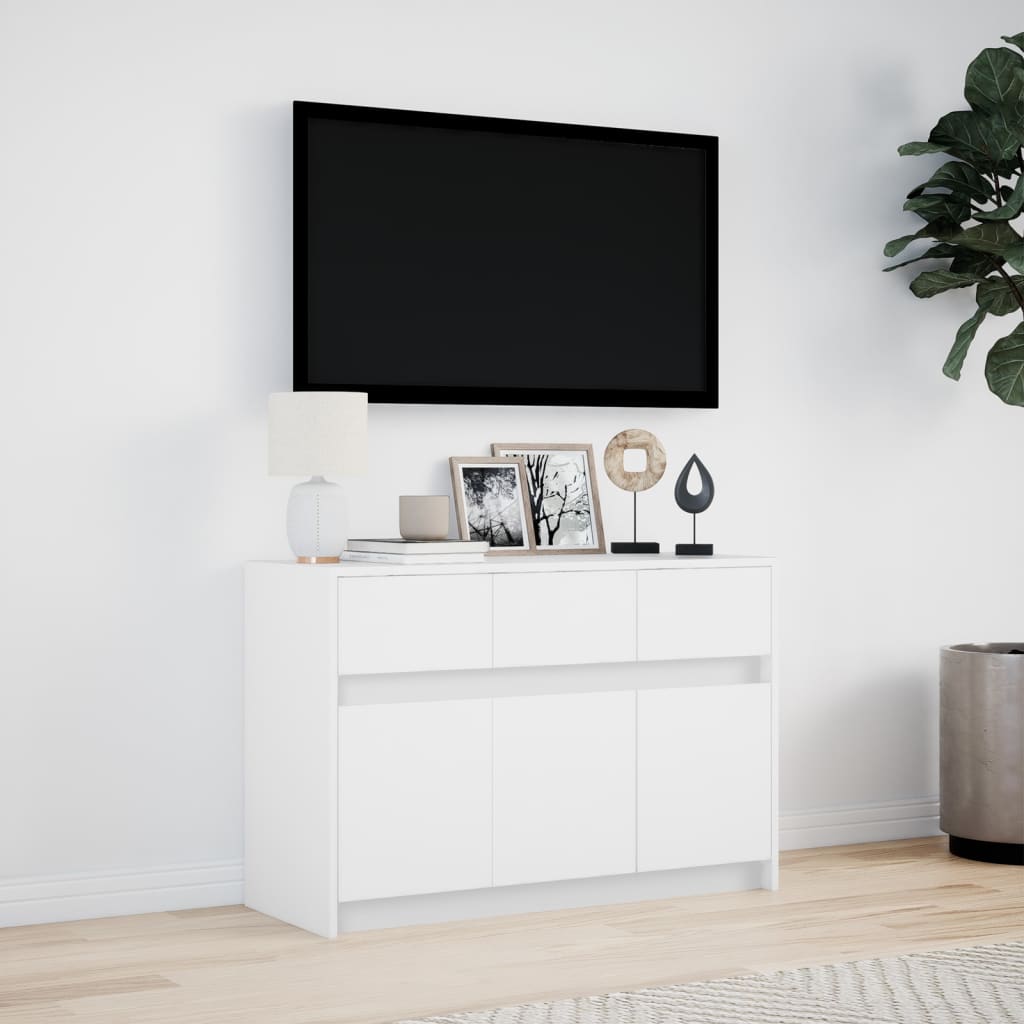 fehér szerelt fa TV-szekrény LED-ekkel 91 x 34 x 61 cm