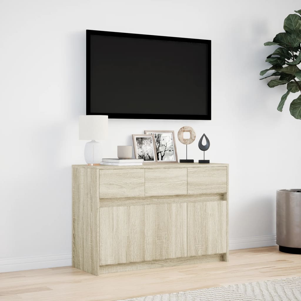sonoma tölgy színű szerelt fa LED-es TV-szekrény 91x34x61 cm