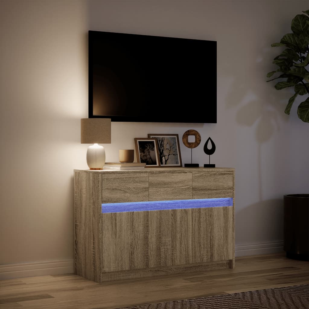 sonoma tölgy színű szerelt fa LED-es TV-szekrény 91x34x61 cm