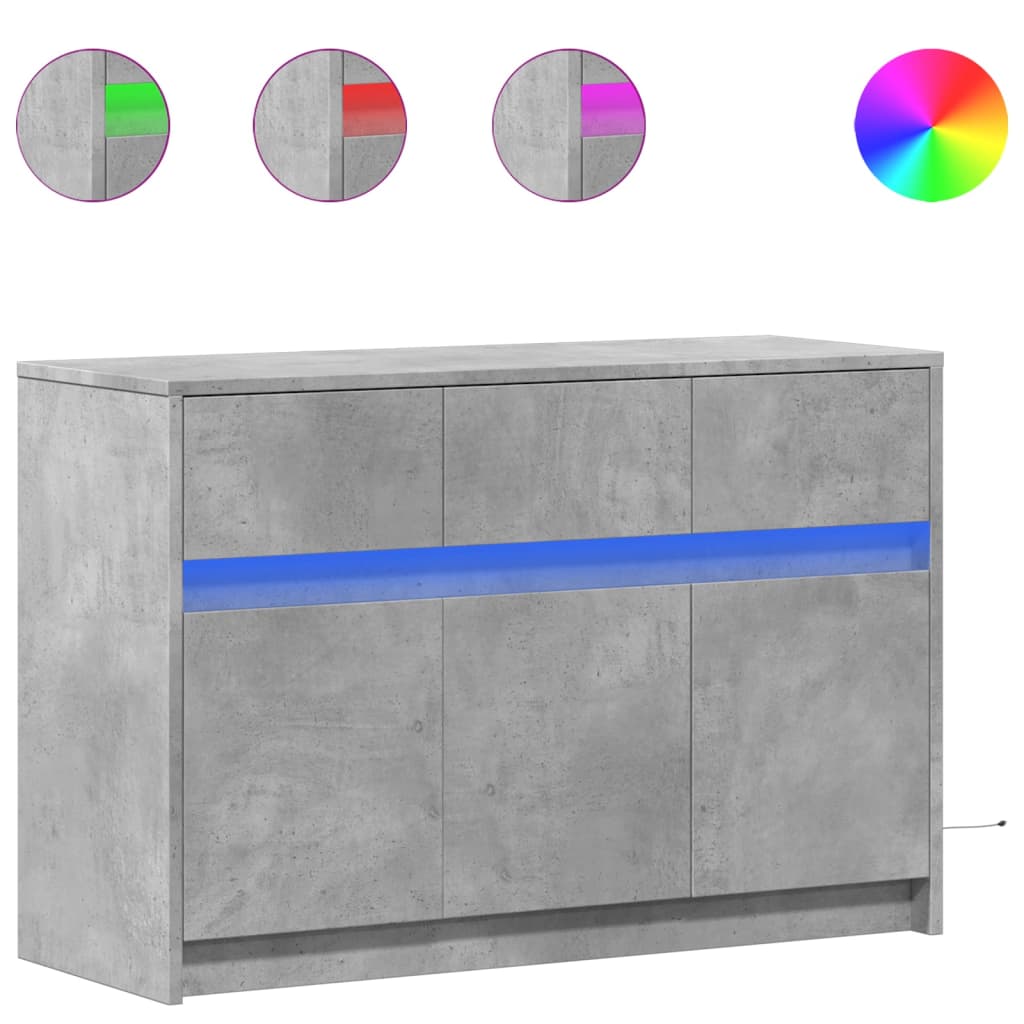 betonszürke szerelt fa TV-szekrény LED-ekkel 91 x 34 x 61 cm