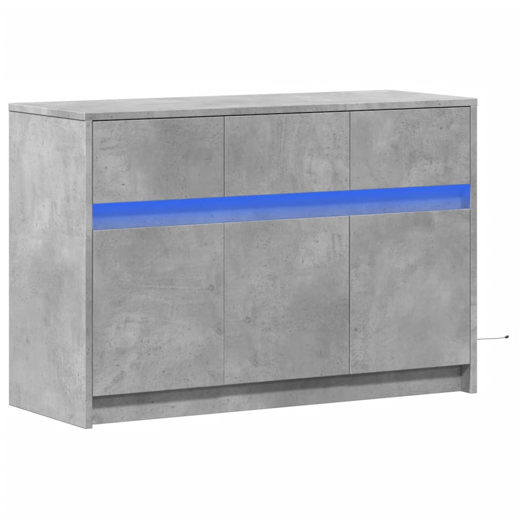 betonszürke szerelt fa TV-szekrény LED-ekkel 91 x 34 x 61 cm