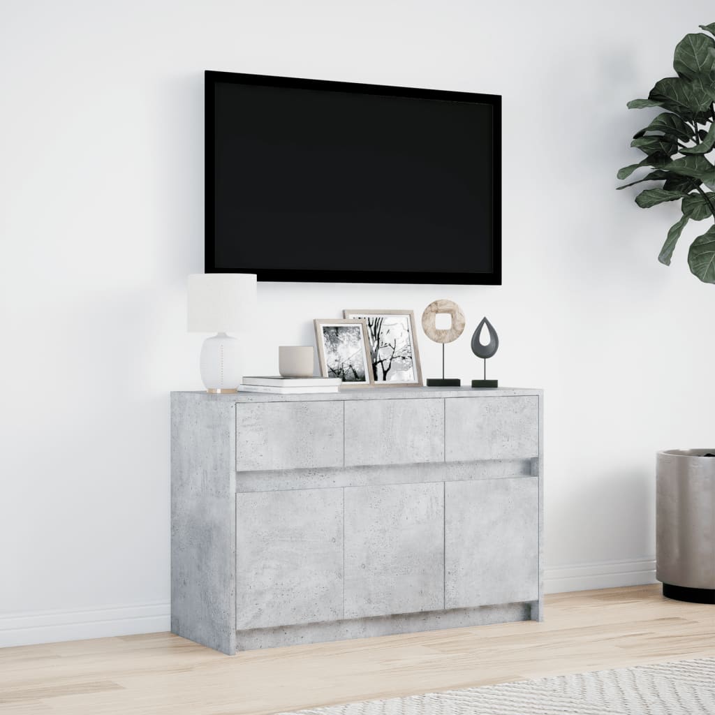 betonszürke szerelt fa TV-szekrény LED-ekkel 91 x 34 x 61 cm