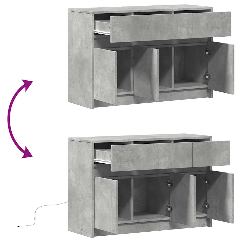 betonszürke szerelt fa TV-szekrény LED-ekkel 91 x 34 x 61 cm