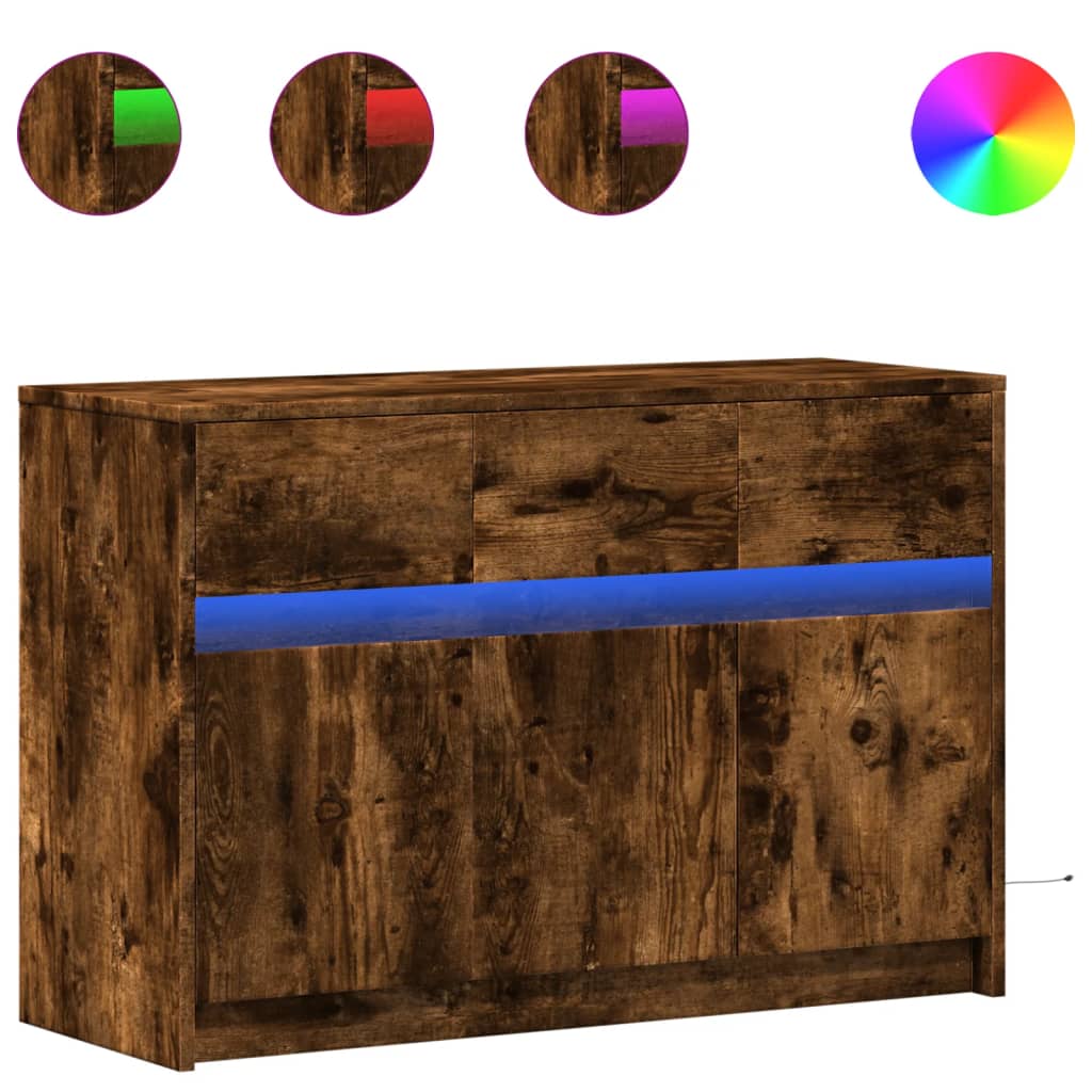 füstös tölgy színű szerelt fa LED-es TV-szekrény 91x34x61 cm