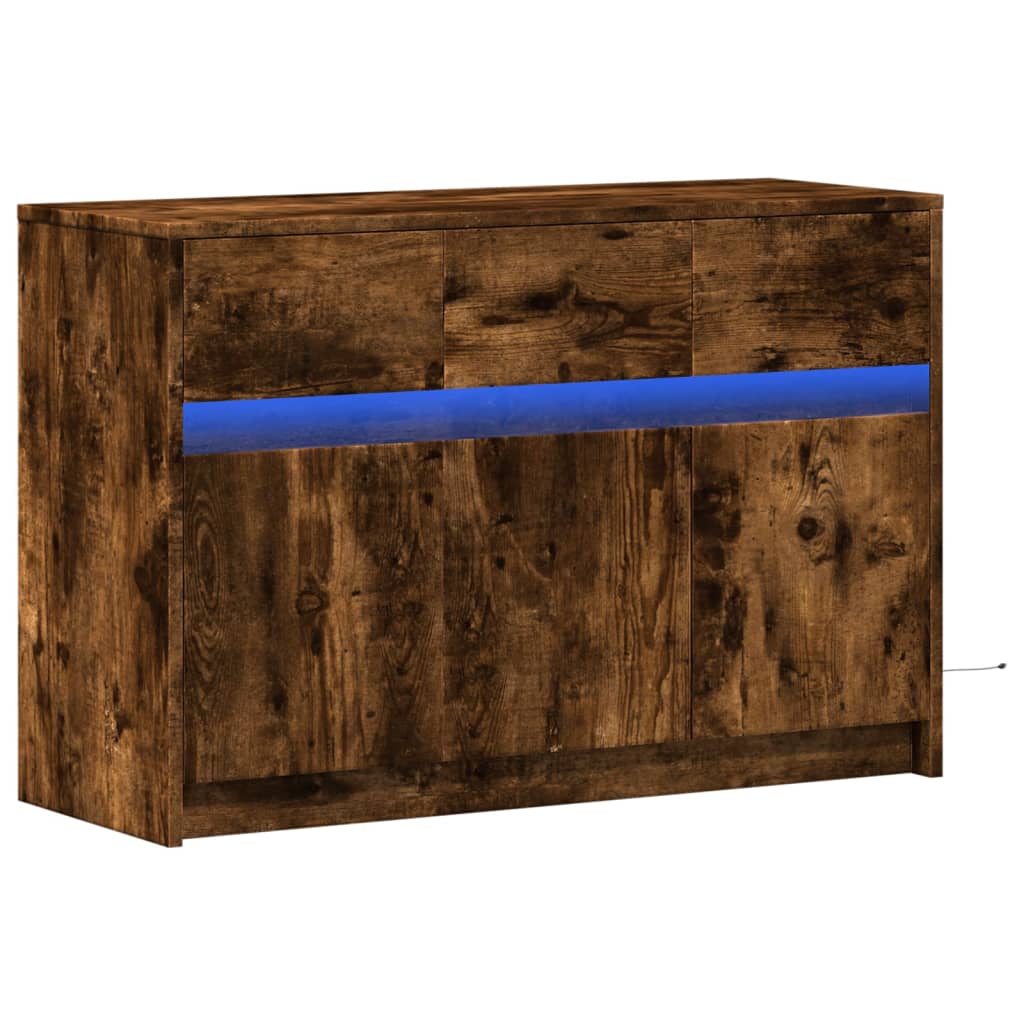 füstös tölgy színű szerelt fa LED-es TV-szekrény 91x34x61 cm