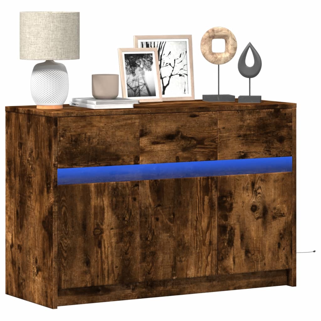 füstös tölgy színű szerelt fa LED-es TV-szekrény 91x34x61 cm