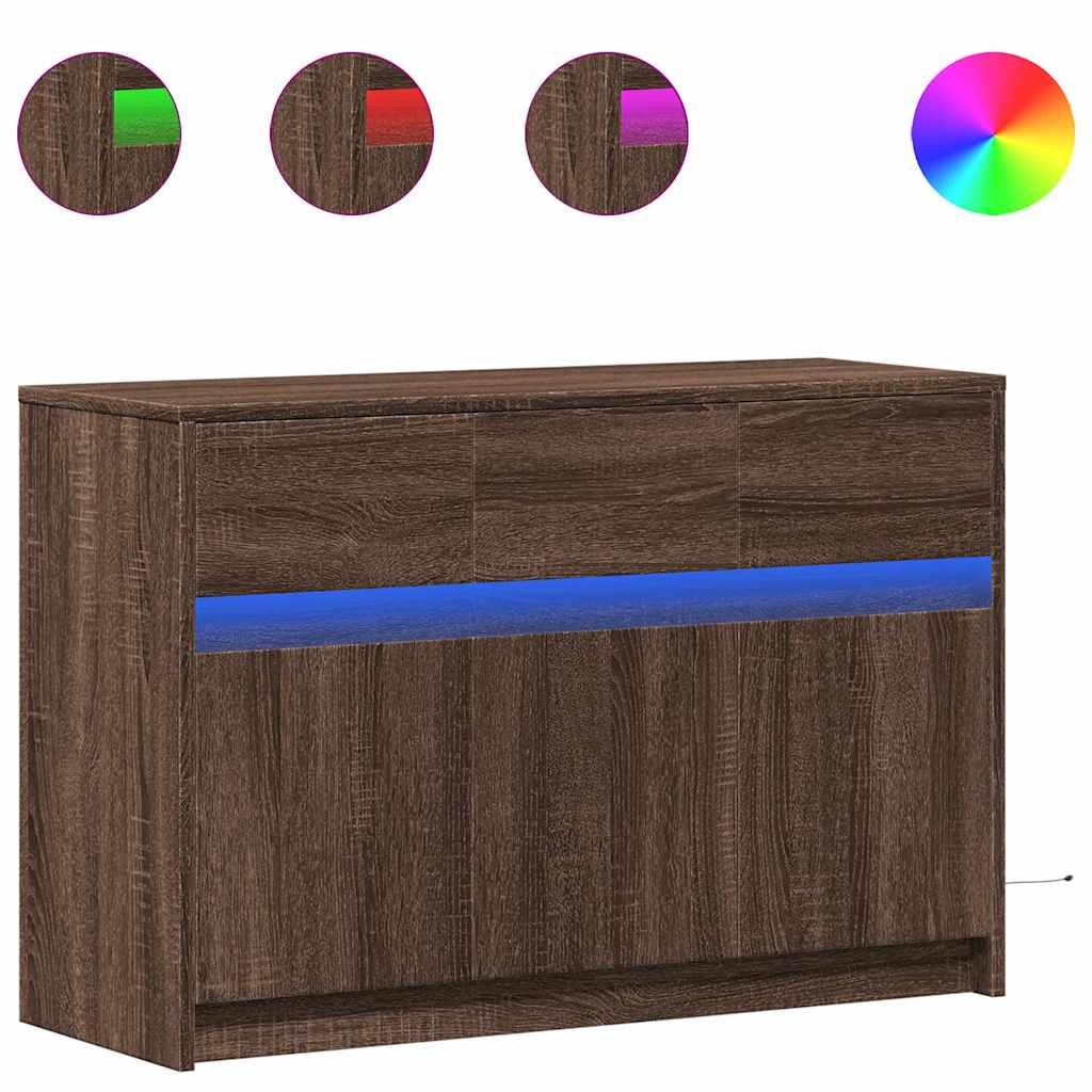 barna tölgy színű szerelt fa LED-es TV-szekrény 91x34x61 cm