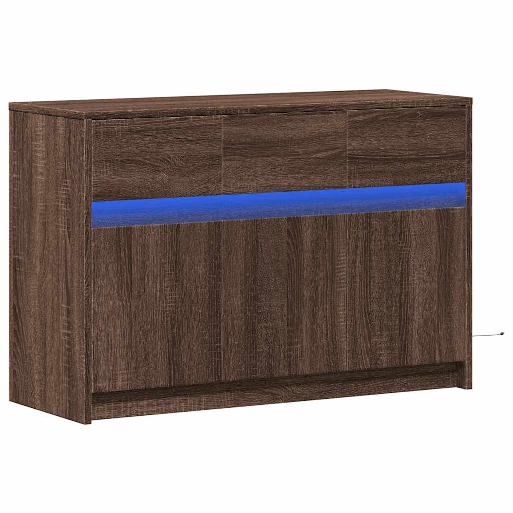 barna tölgy színű szerelt fa LED-es TV-szekrény 91x34x61 cm