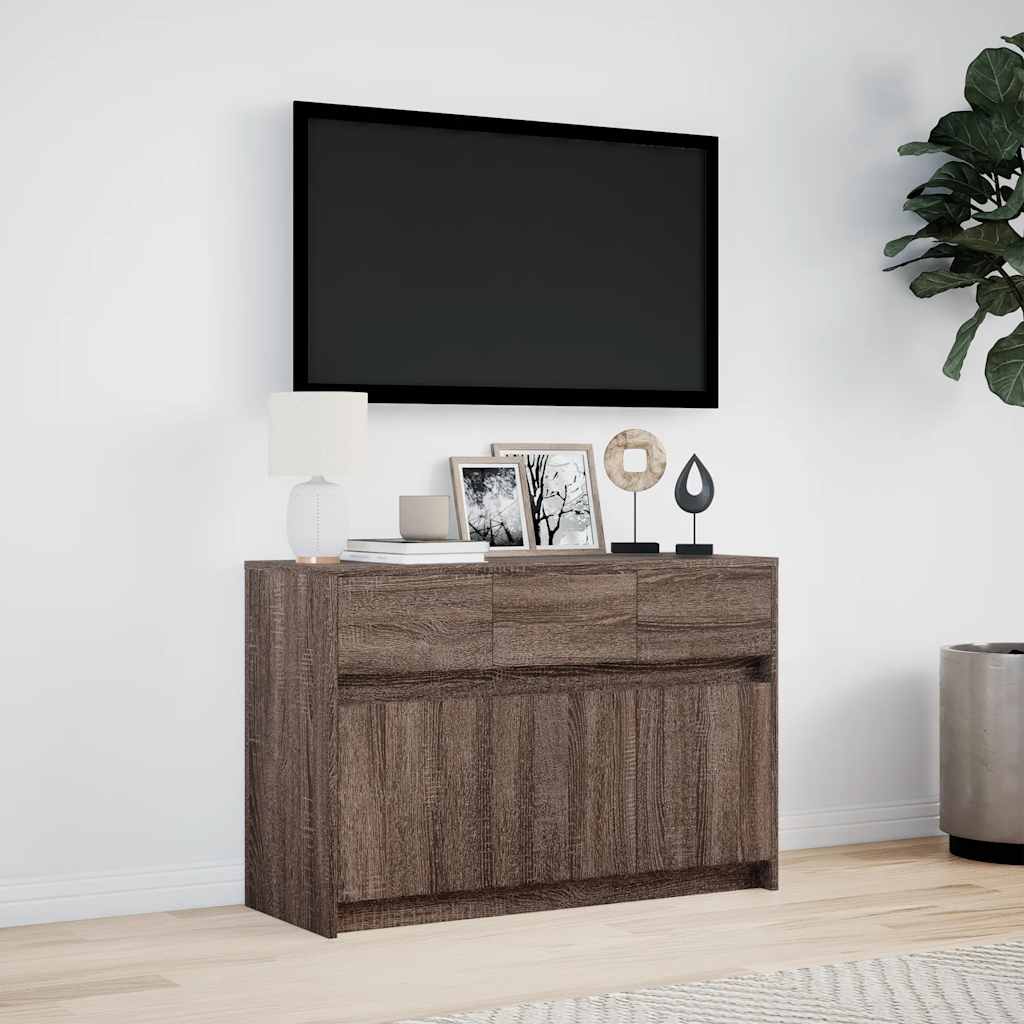 barna tölgy színű szerelt fa LED-es TV-szekrény 91x34x61 cm