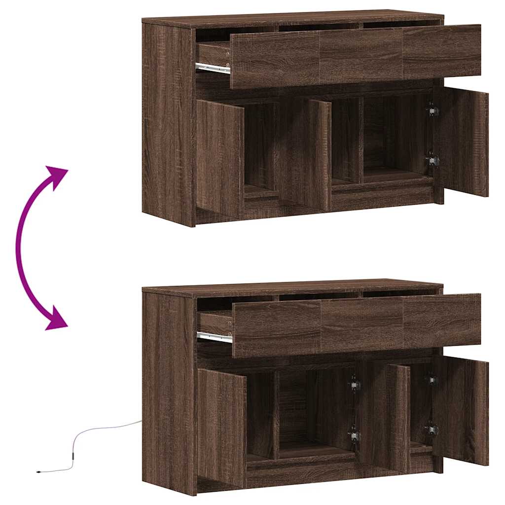 barna tölgy színű szerelt fa LED-es TV-szekrény 91x34x61 cm