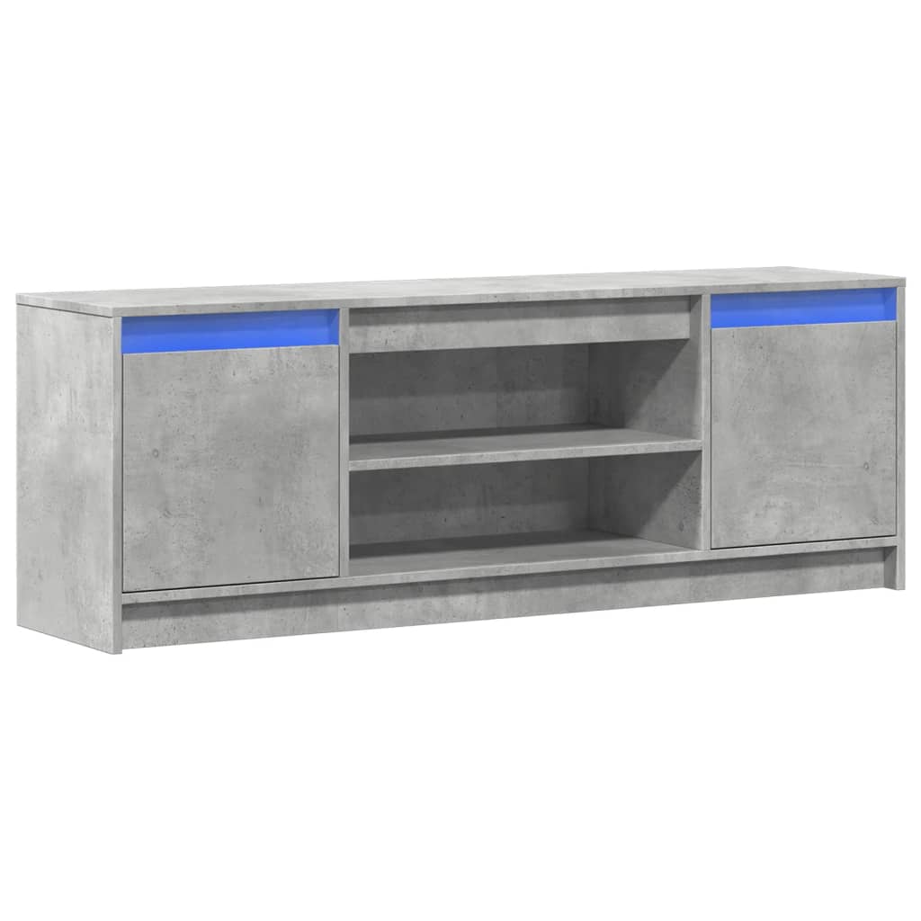 betonszürke szerelt fa TV-szekrény LED-ekkel 139,5 x 34 x 50 cm