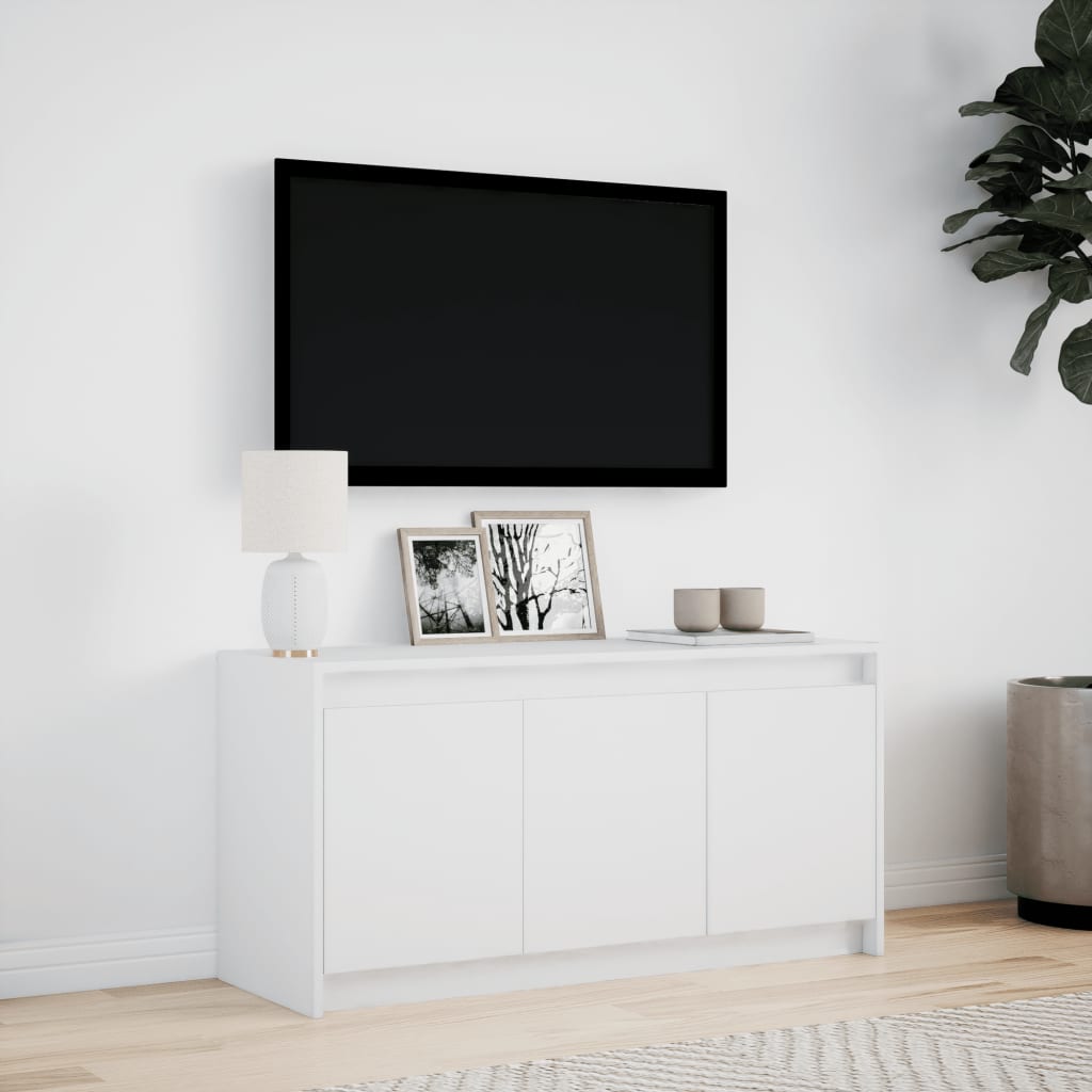 fehér szerelt fa TV-szekrény LED-ekkel 100 x 34 x 50 cm