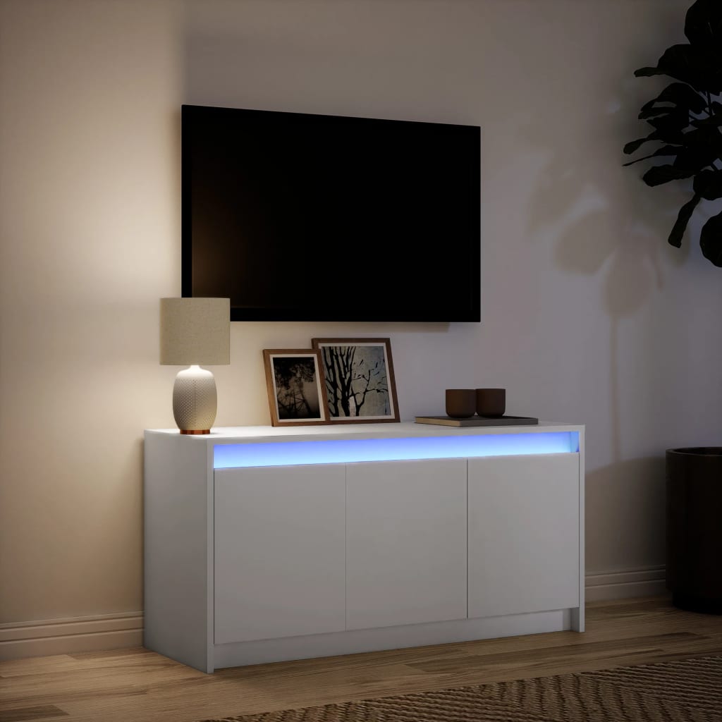 fehér szerelt fa TV-szekrény LED-ekkel 100 x 34 x 50 cm