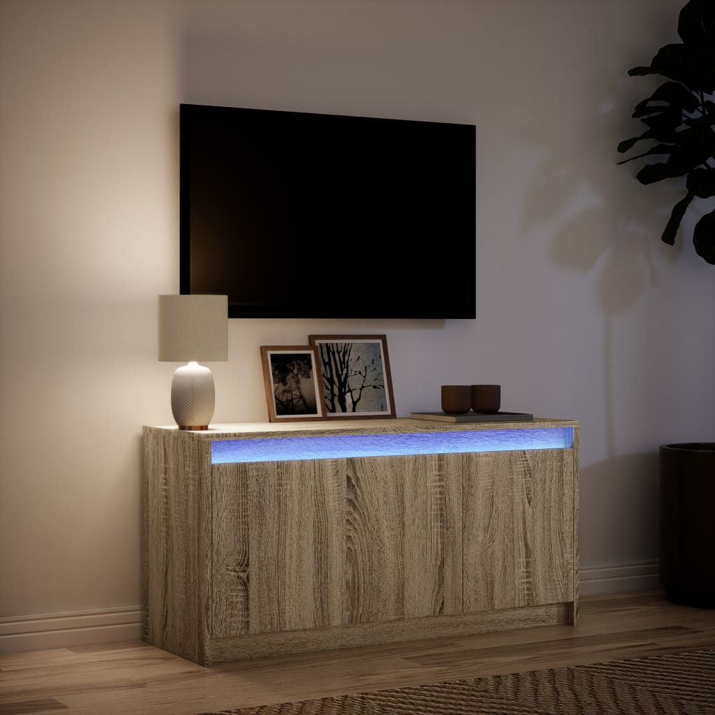 sonoma tölgy színű szerelt fa LED-es TV-szekrény 100x34x50 cm