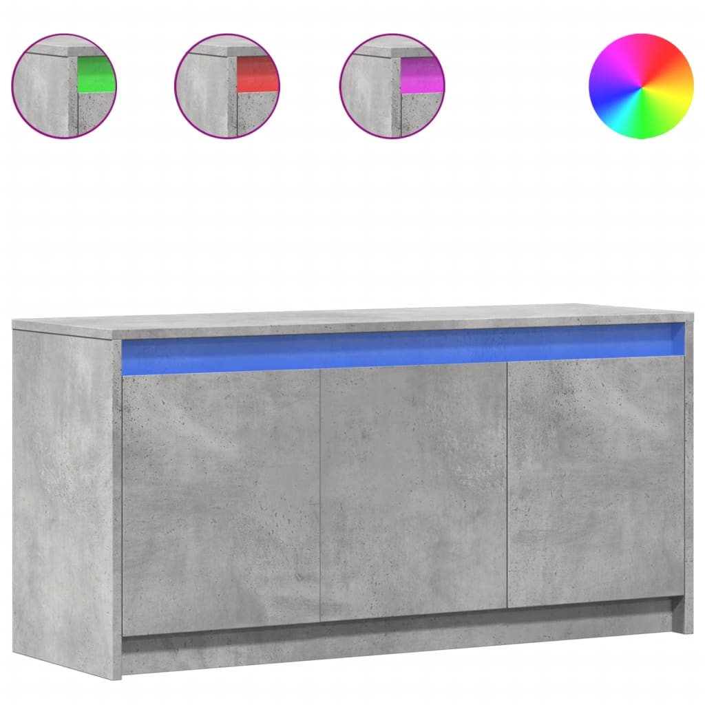 betonszürke szerelt fa TV-szekrény LED-ekkel 100 x 34 x 50 cm
