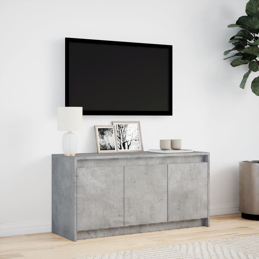 betonszürke szerelt fa TV-szekrény LED-ekkel 100 x 34 x 50 cm