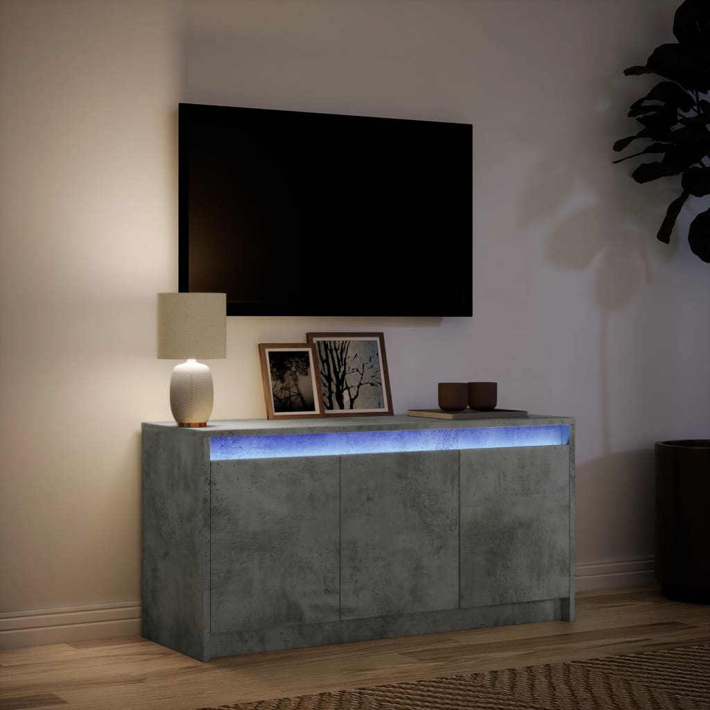betonszürke szerelt fa TV-szekrény LED-ekkel 100 x 34 x 50 cm