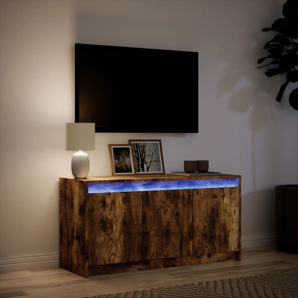 füstös tölgy színű szerelt fa LED-es TV-szekrény 100x34x50 cm