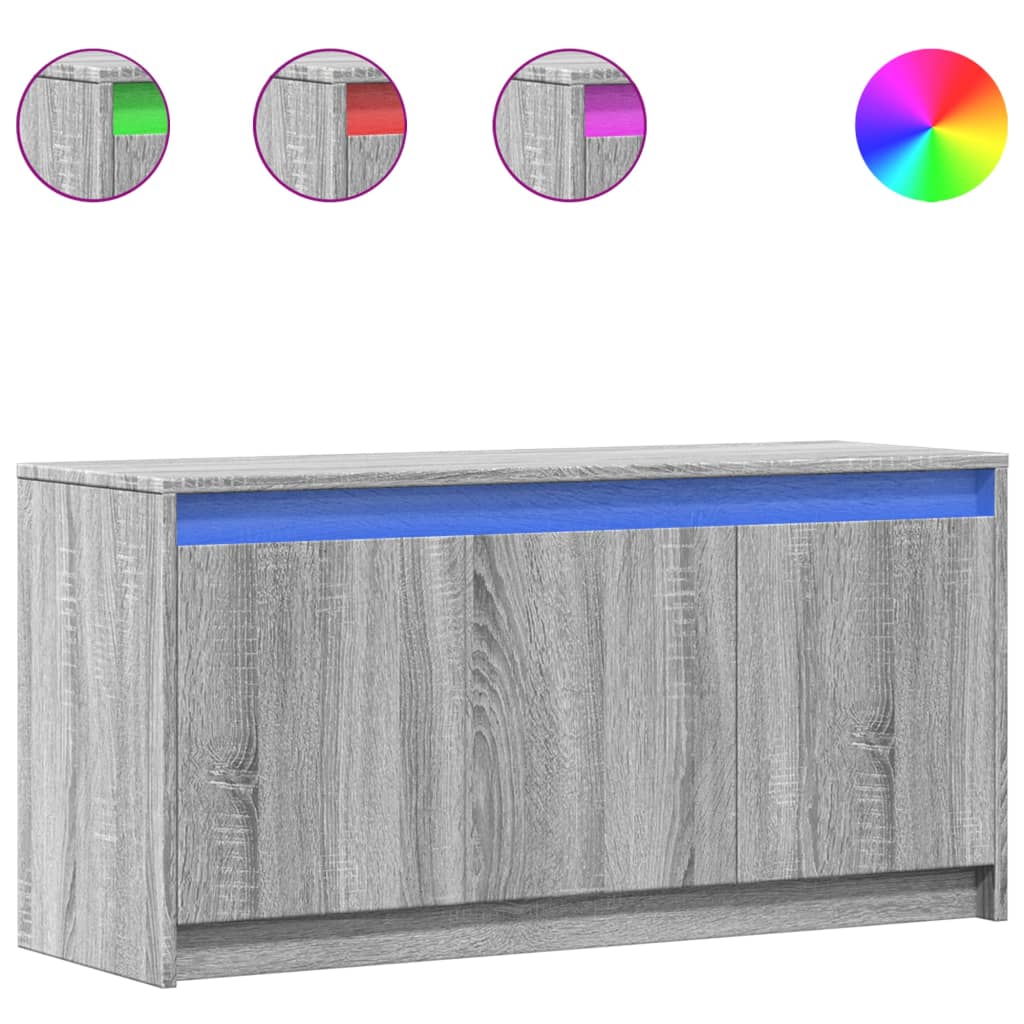 szürke sonoma színű szerelt fa LED-es TV-szekrény 100x34x50 cm