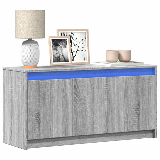szürke sonoma színű szerelt fa LED-es TV-szekrény 100x34x50 cm