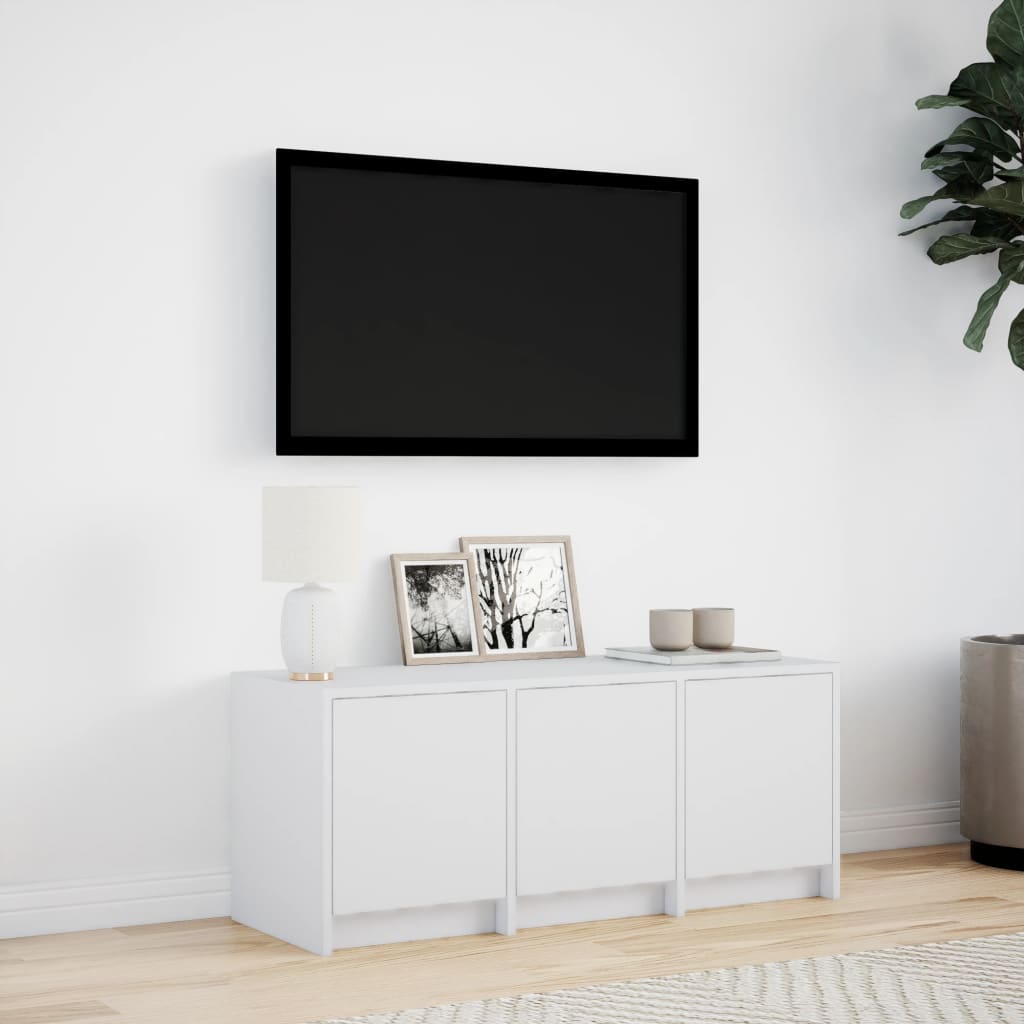 fehér szerelt fa TV-szekrény LED-ekkel 97 x 34 x 40 cm