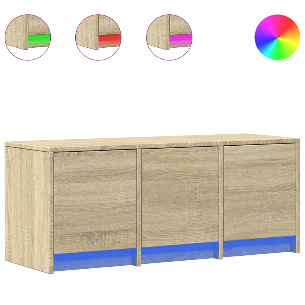 sonoma tölgy színű szerelt fa TV-szekrény LED-del 97x34x40 cm