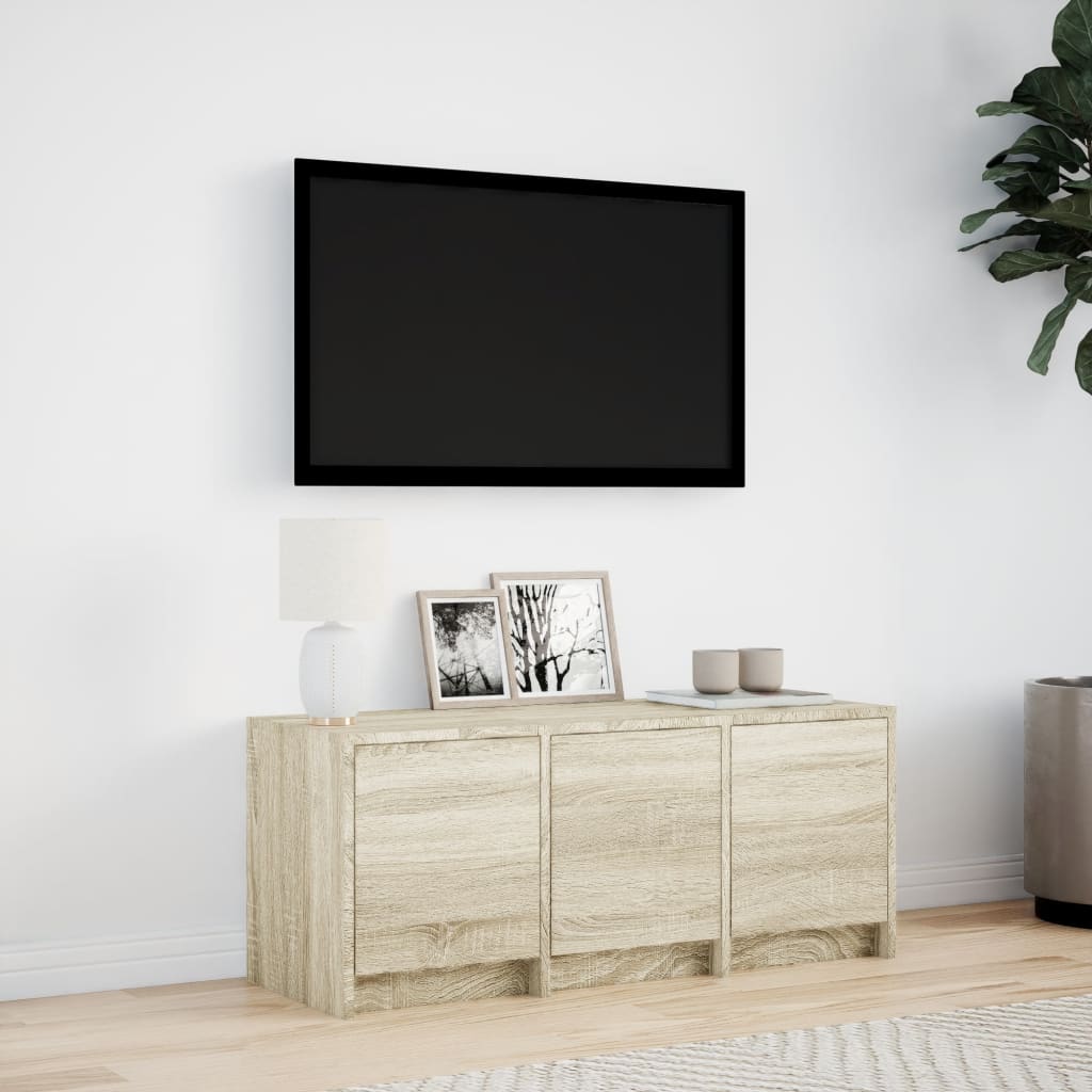 sonoma tölgy színű szerelt fa TV-szekrény LED-del 97x34x40 cm