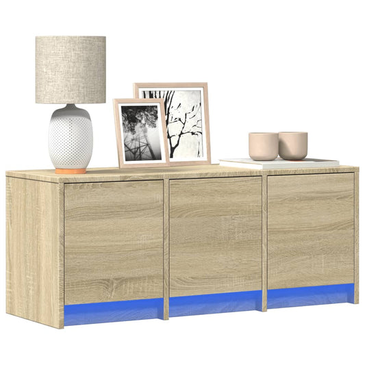 sonoma tölgy színű szerelt fa TV-szekrény LED-del 97x34x40 cm