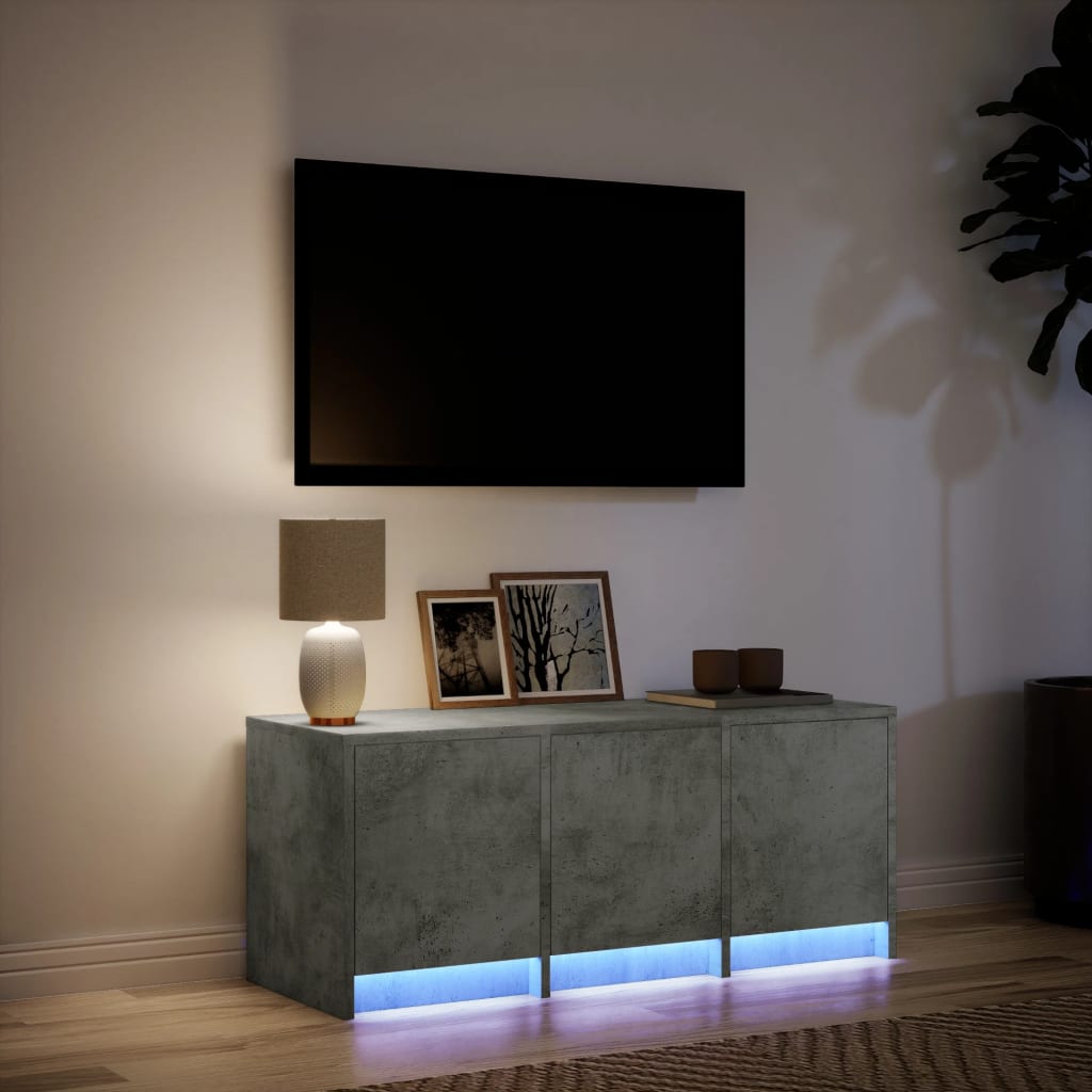 betonszürke szerelt fa TV-szekrény LED-ekkel 97 x 34 x 40 cm