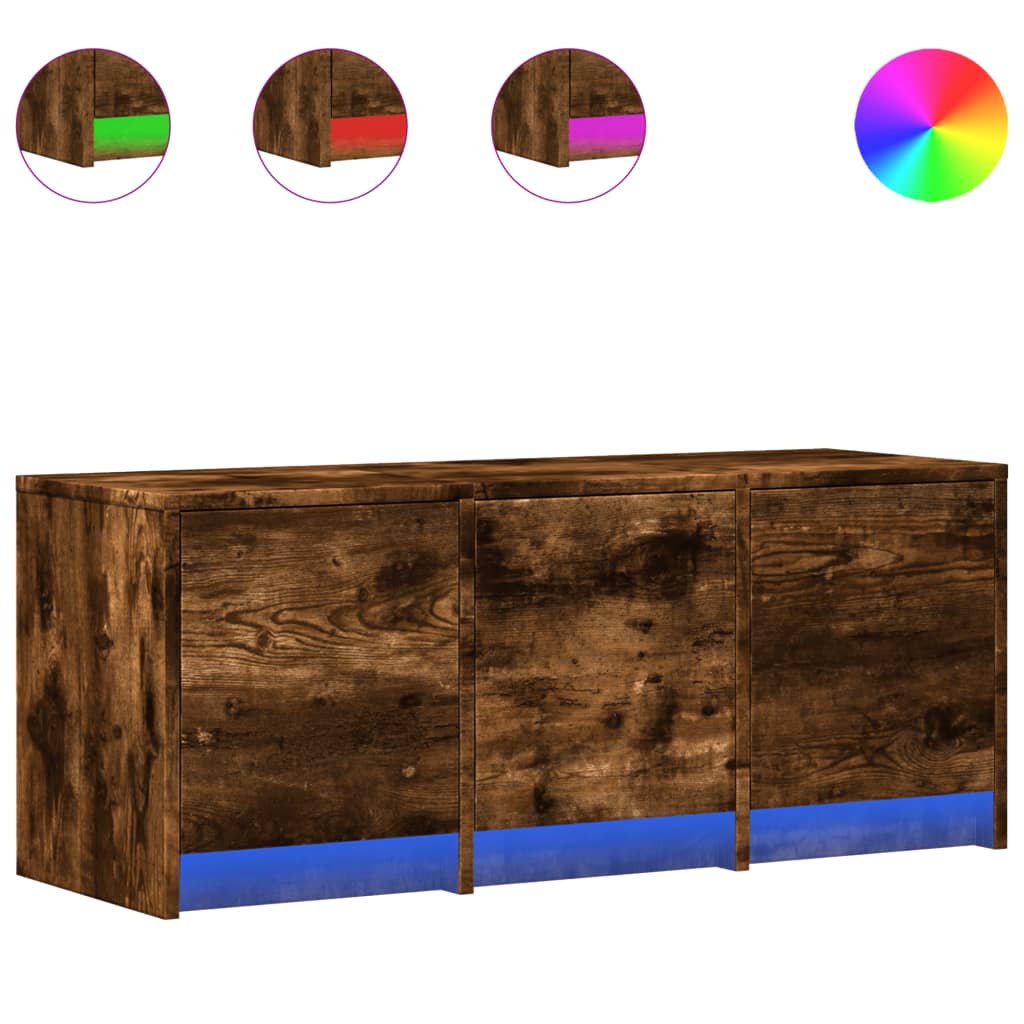 füstös tölgy színű szerelt fa TV-szekrény LED-del 97x34x40 cm