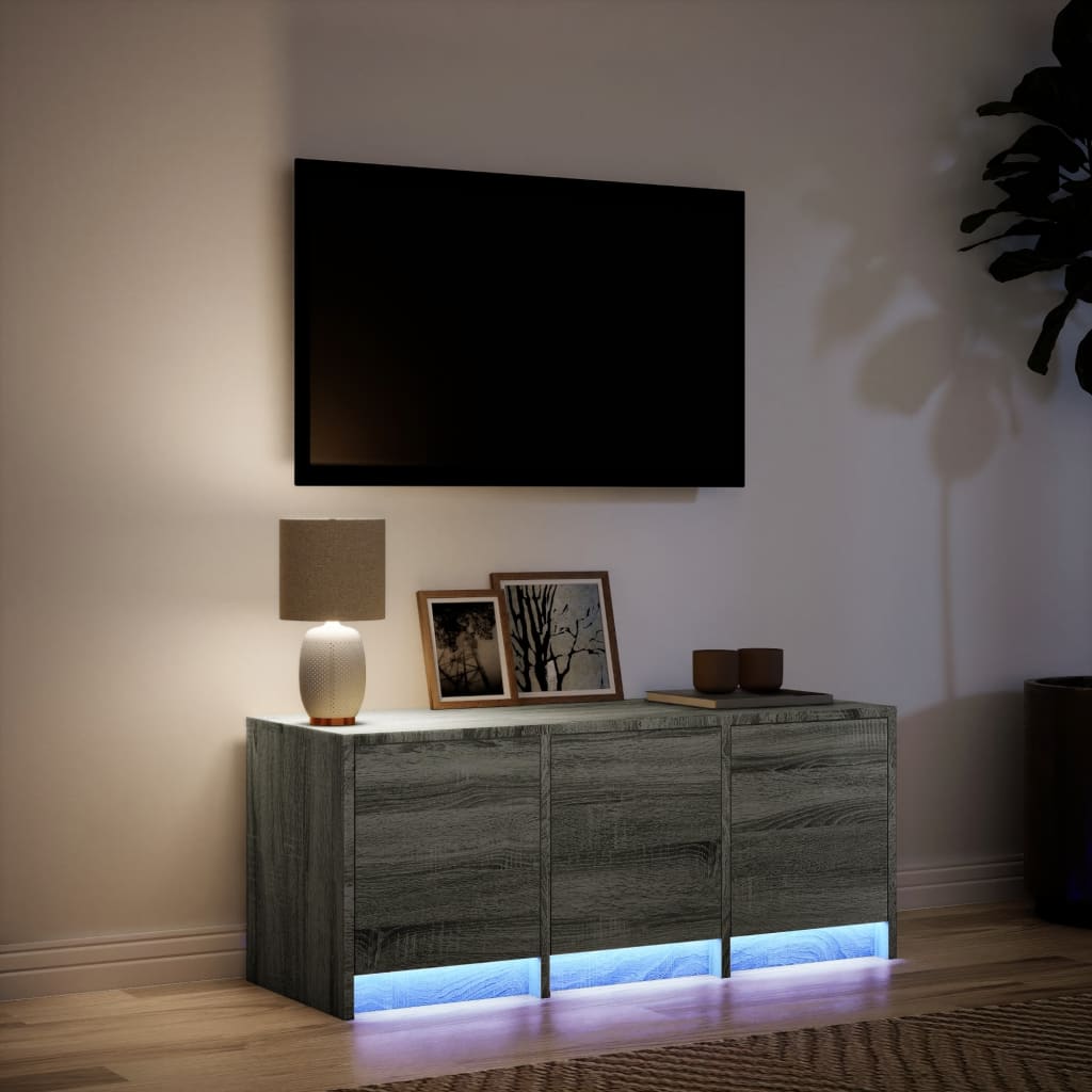 szürke sonoma színű szerelt fa TV-szekrény LED-del 97x34x40 cm