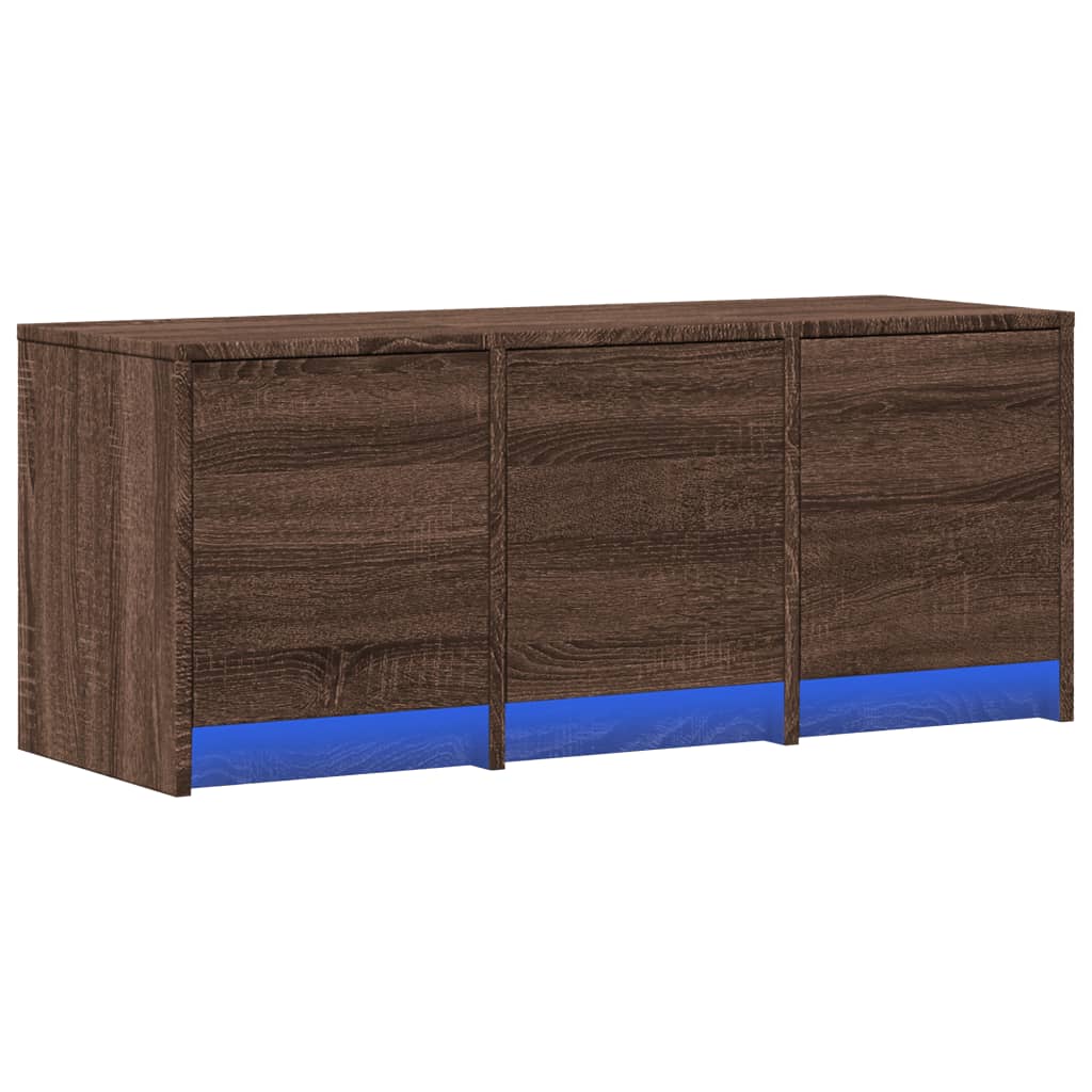 barna tölgy színű szerelt fa TV-szekrény LED-del 97x34x40 cm
