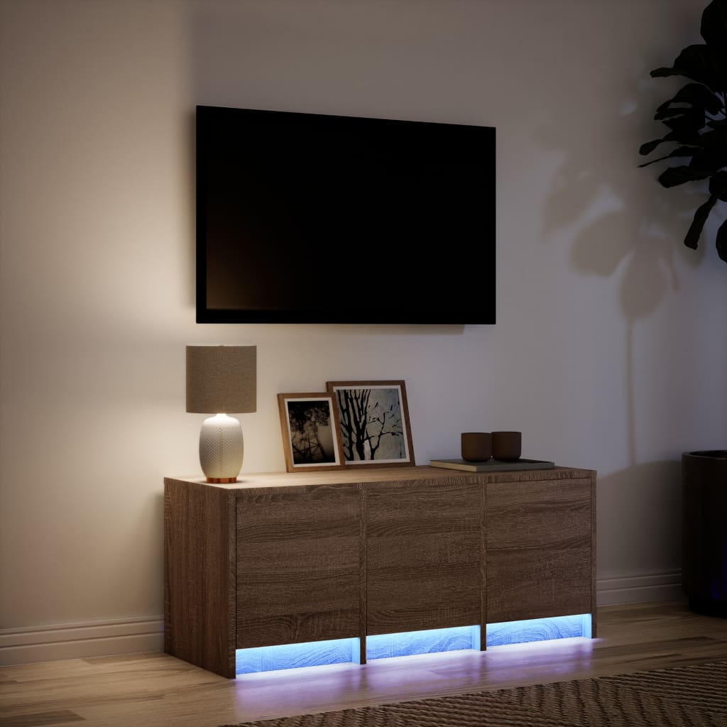 barna tölgy színű szerelt fa TV-szekrény LED-del 97x34x40 cm