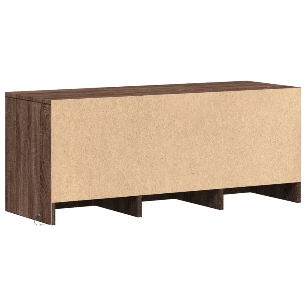 barna tölgy színű szerelt fa TV-szekrény LED-del 97x34x40 cm