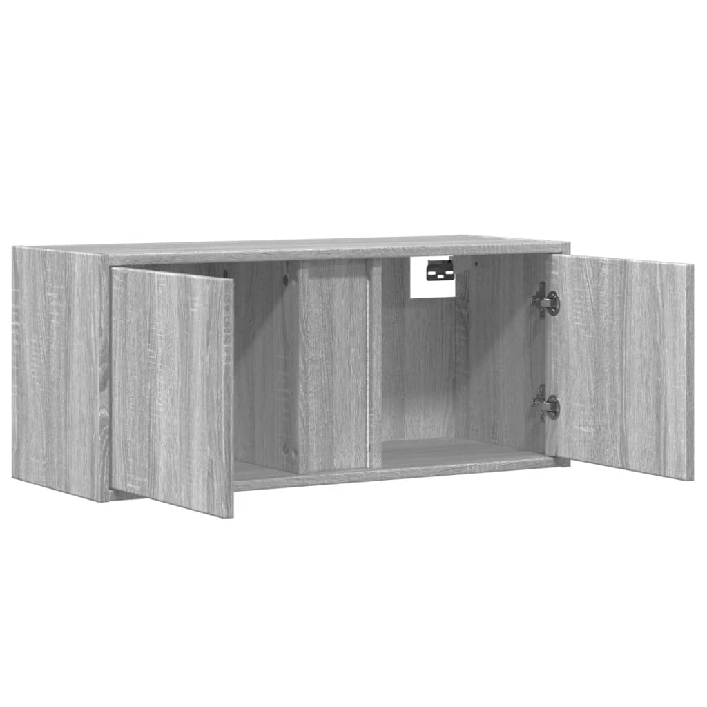szürke sonoma színű fali TV-szekrény LED-del 80x31x35 cm