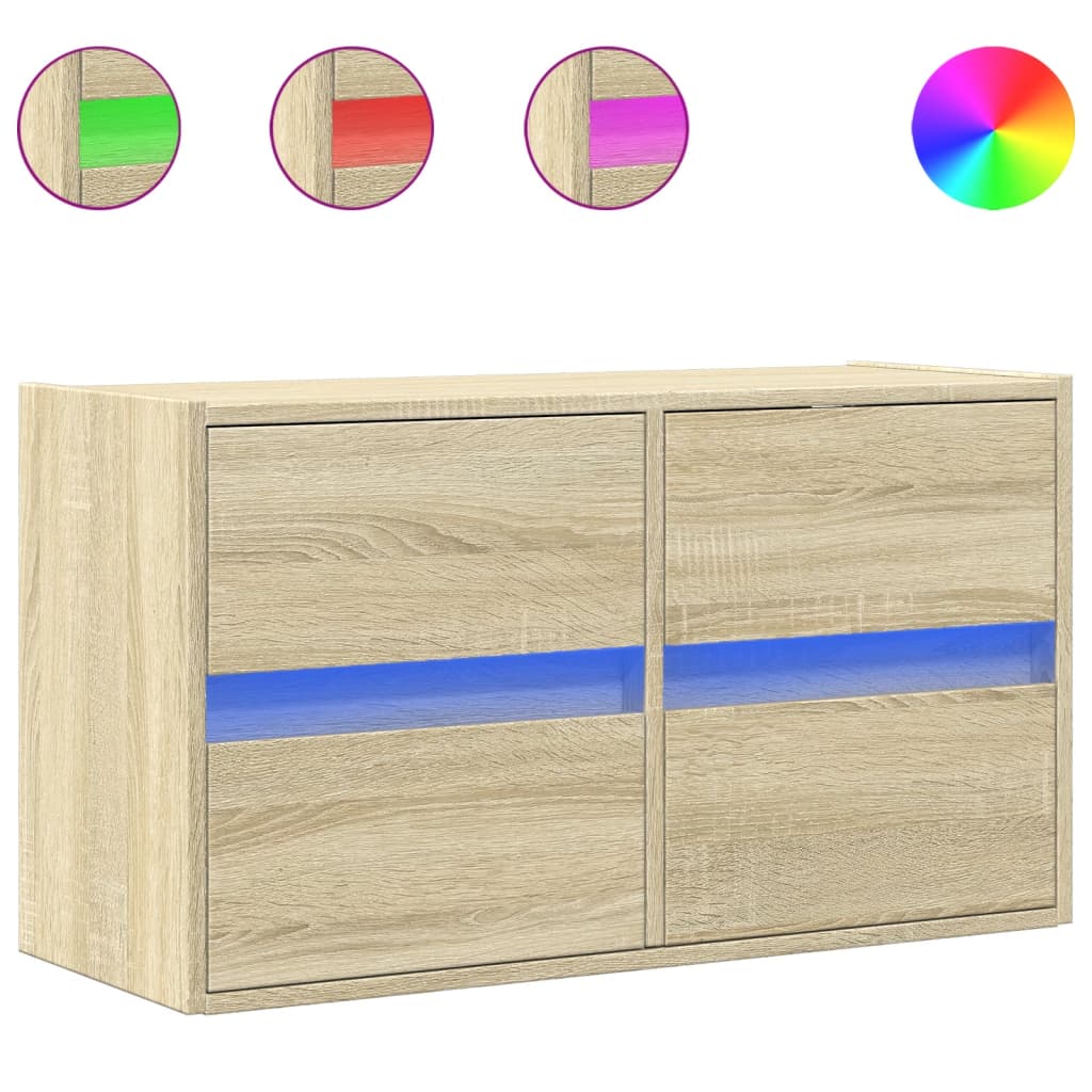 sonoma tölgy színű fali TV-szekrény LED-ekkel 80x31x45 cm
