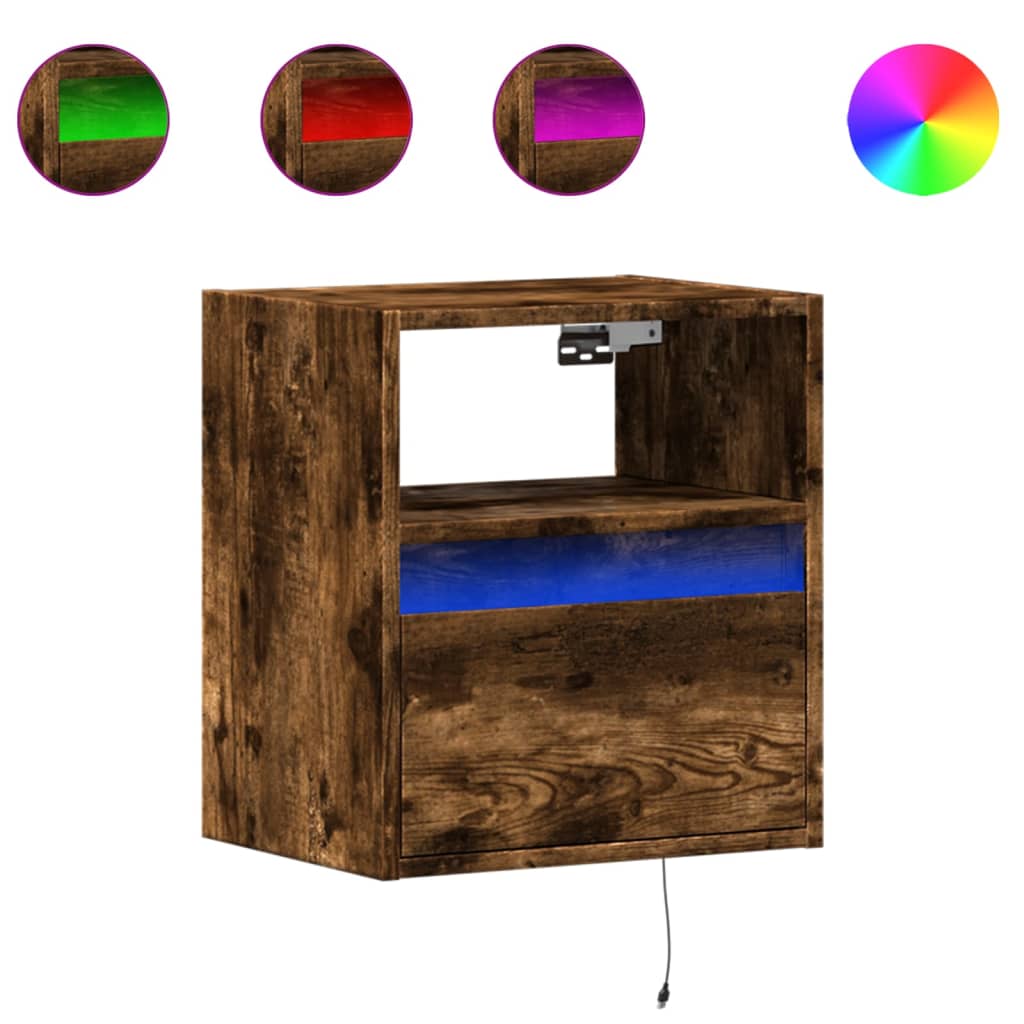 füstös tölgy színű fali TV-szekrény LED-ekkel 41x31x45 cm
