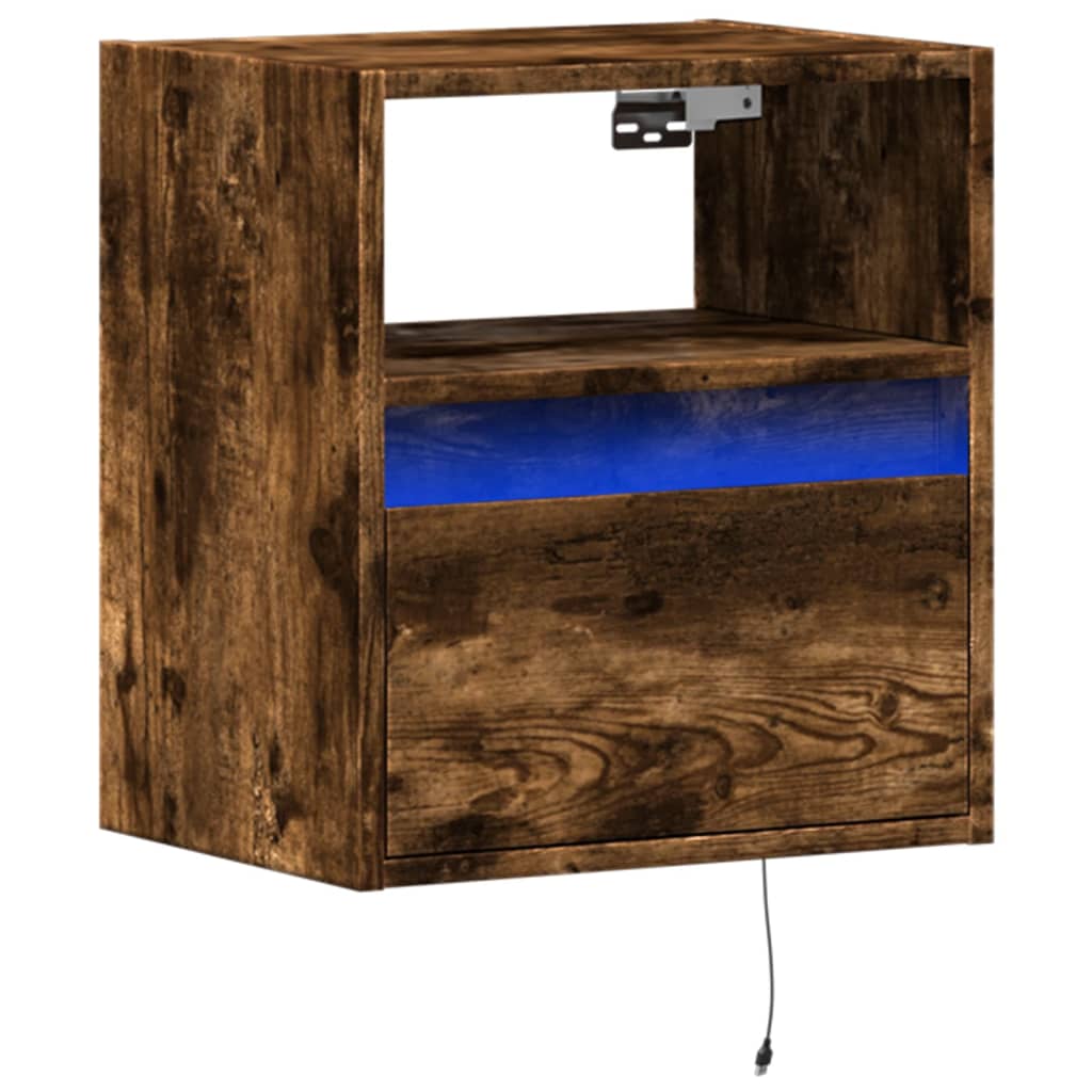 füstös tölgy színű fali TV-szekrény LED-ekkel 41x31x45 cm