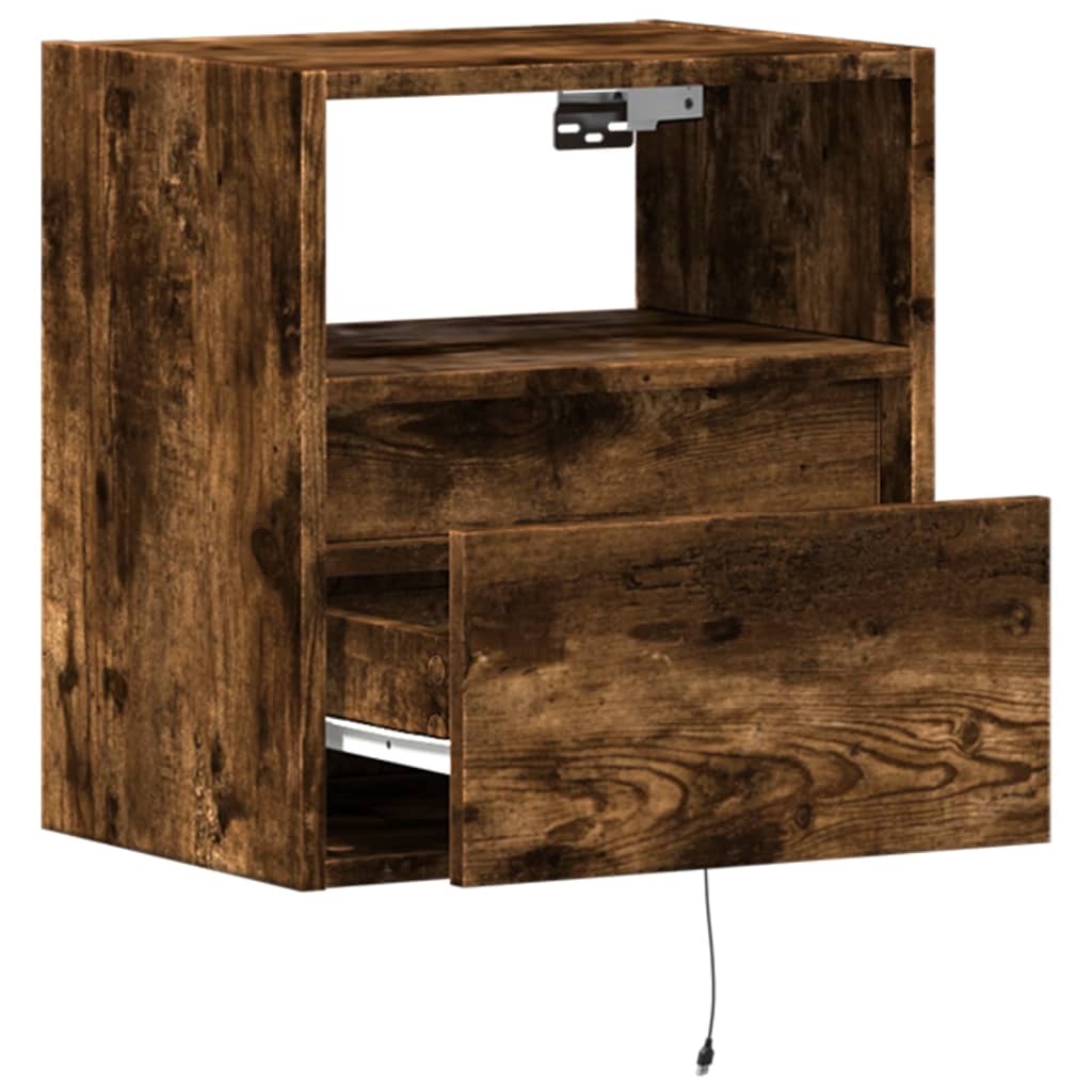 füstös tölgy színű fali TV-szekrény LED-ekkel 41x31x45 cm