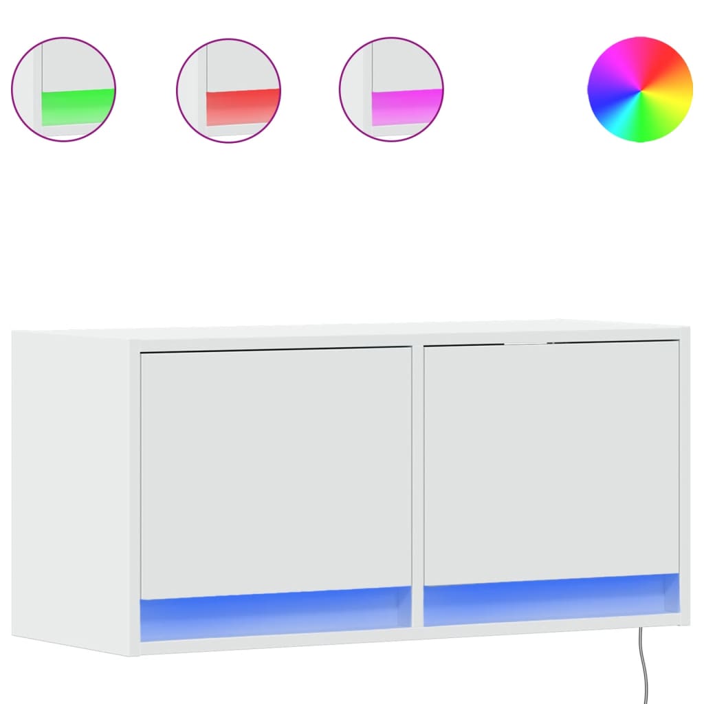 fehér falra szerelhető TV-szekrény LED-lámpákkal 80x31x35 cm