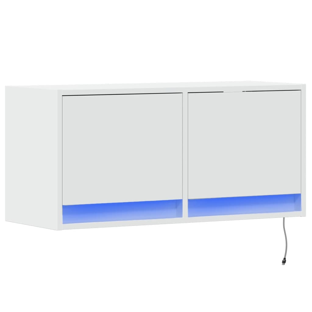 fehér falra szerelhető TV-szekrény LED-lámpákkal 80x31x35 cm