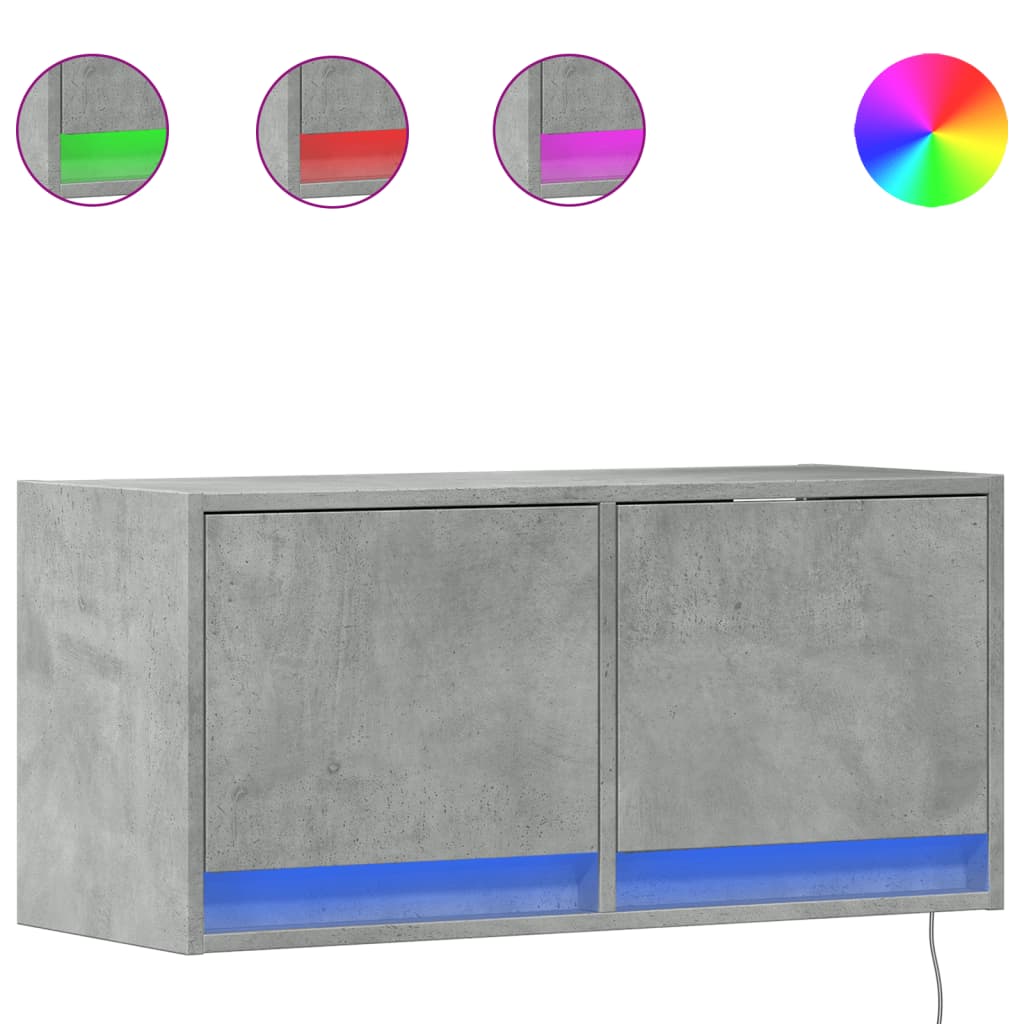 betonszürke falra szerelhető TV-szekrény LED-del 80x31x35 cm
