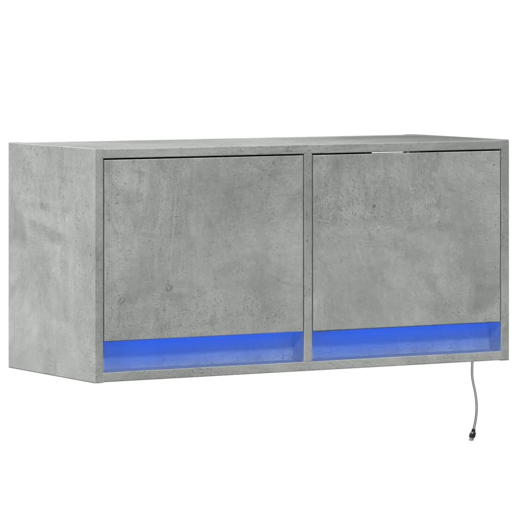 betonszürke falra szerelhető TV-szekrény LED-del 80x31x35 cm