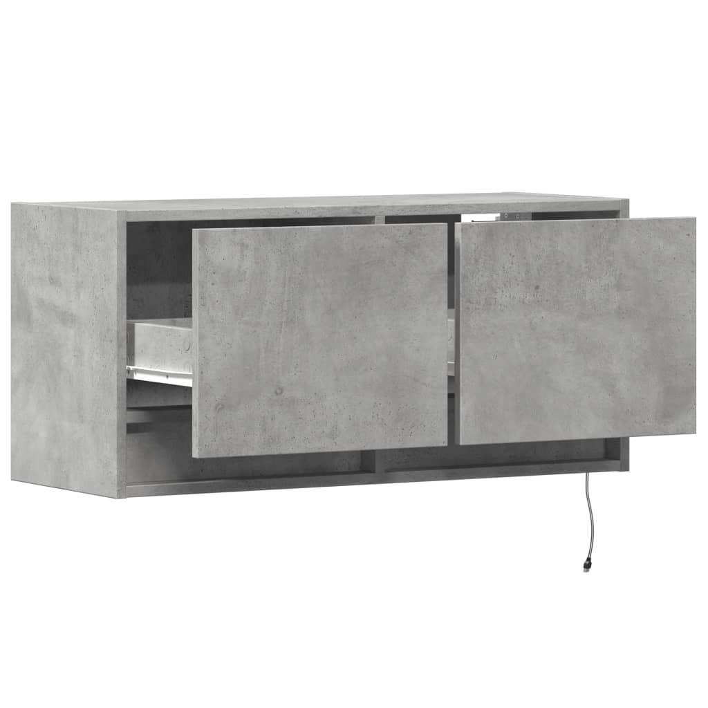 betonszürke falra szerelhető TV-szekrény LED-del 80x31x35 cm
