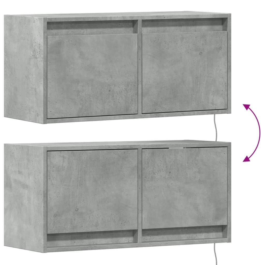 betonszürke falra szerelhető TV-szekrény LED-del 80x31x35 cm