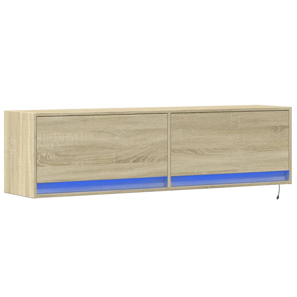 sonoma tölgy színű fali TV-szekrény LED-ekkel 140 x 31 x 38 cm